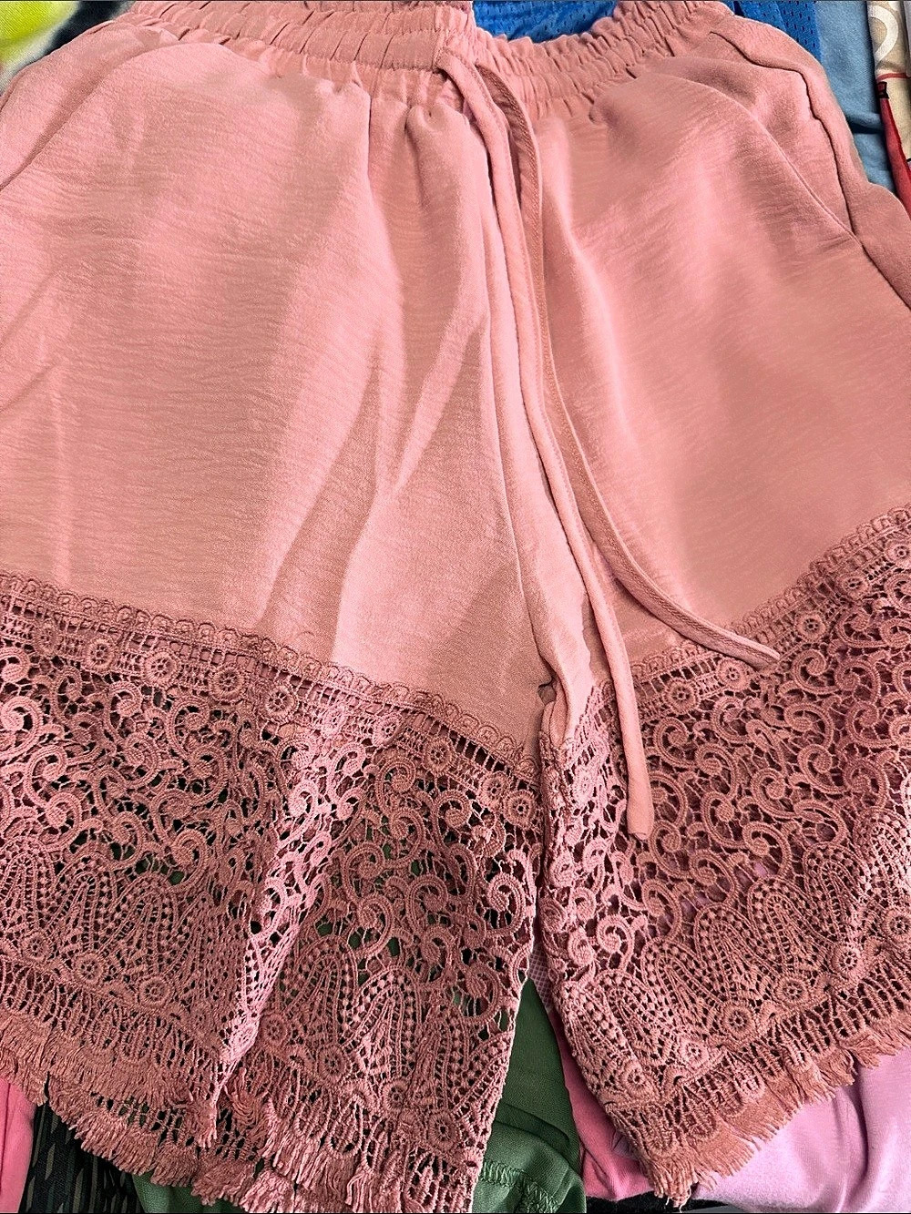 Lace Trim High-Waist Shorts in Pink Size Small New